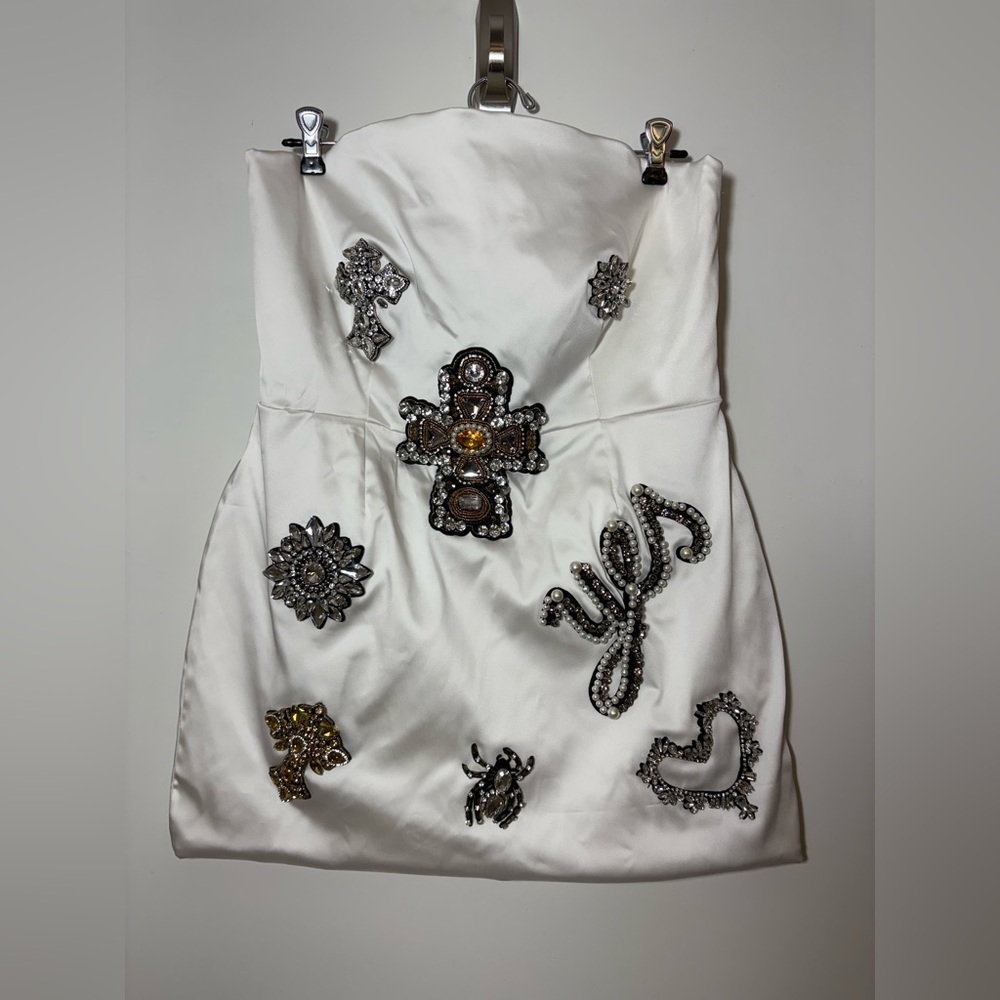 NWT Lurelly LETO EMBELLISHED Mini Strapless DRESS In White Sz 6